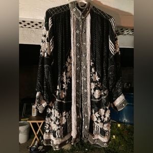 Interlude California Womens Suit Jacket Black Floral Embellished Silk Vintage